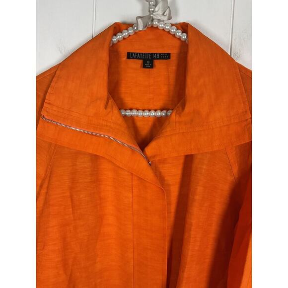 Lafayette 148 New York Orange Linen Blend 3/4 Sleeve Full Zip Jacket Size 10 - Picture 4 of 6